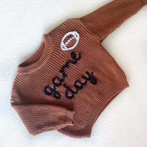 Embroidered Football Game Day Knit Cotton Sweater, Football Season, Sports fan, baby/toddler sweater, personalized custom sweater