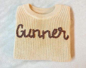 Custom Hand Embroidered Name Crewneck Sweater for Baby or Toddler, Cute Baby Gift, Baby Shower Gift, Embroidery, Knit Sweater, Personalized