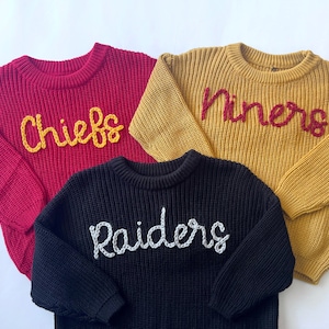 Embroidered Football, Basketball, Baseball, Soccer, Hockey Sport Team Baby/Toddler knit Sweater outfit Fall/Winter Christmas Birthday gift