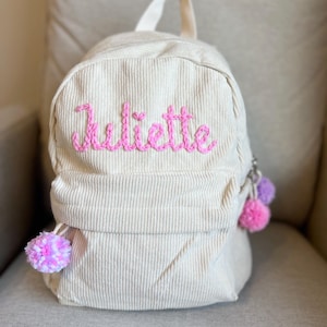 Sac à dos personnalisé en velours côtelé brodé à la main pour tout-petits/enfants avec nom ou initiales, sac de voyage, cartable, garderie