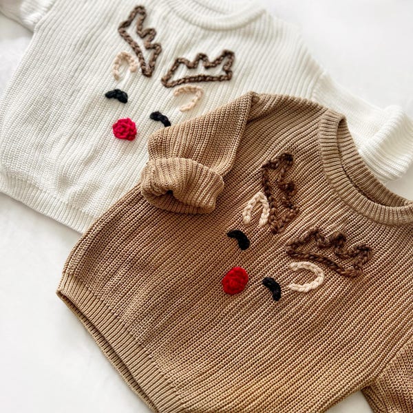 Babyhug Organic Cotton Knit Full Sleeves Reindeer Design Sweater Set with Cap - Red & Navy Blue main image 0
