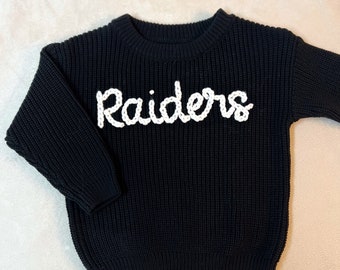 Custom Hand Embroidered Football, Basketball, Baseball, Soccer, Hockey Team Baby / Toddler knit Sweater Sweatshirt for Fall / Winter, Cute
