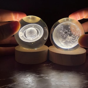 3D Crystal Moon Ball Lamp, Custom Night Light for Baby, Desk, Bedside – Unique Astronomy Gift for Boyfriend