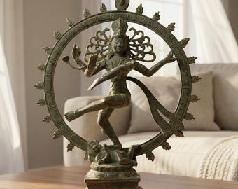Bronze Shiva Nataraja Statue 13.8”, Vintage Home Art, Spiritual Decor, Gift For Father