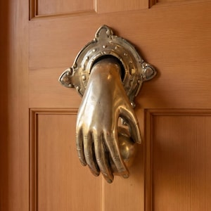 Hand-Shaped Brass Door Knocker, Balinese Home Decor (6.2 Inch)