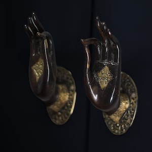 Bronze Pair Door Handle, Halloween Decor, Buddha Hand Pose, Vintage Door Knob, Holiday Gift, Home Decor, Luxury Door Handle, Summer Gift