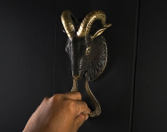 Vintage Bronze Goat Door Knocker, Door Decor, Holiday Decor, Door Decor, Unique Aries Zodiac, Lamb Sculpture, Home Decor, Halloween Gift