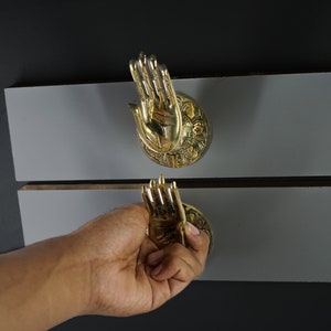 Pair Door Handle Mudra Pose, Buddha Hand Pose Pair Handle Solid Brass, Vintage Door Knob, Holiday Gift, Home Decor, Halloween Gift