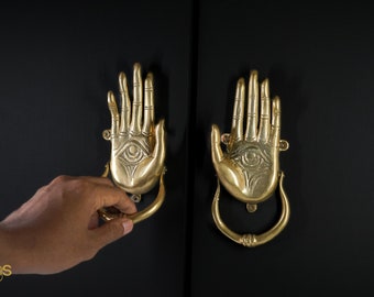 Hand Of Fatima Door knob Solid Brass Gold, Pair Door Handle Solid Brass, Vintage Door Knob, Halloween  Gift, Home Decor, Luxury Door Handle