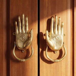 Hand of Fatima Brass Door Knocker, Boho Home Decor, Positive Energy Accent