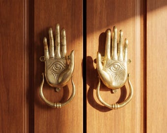 Hand of Fatima Brass Door Knocker, Boho Home Decor, Positive Energy Accent