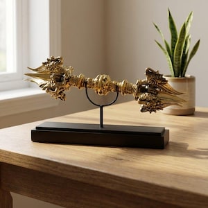 Große Vajra Dorje-Statue aus Messing, 40 cm (16 Zoll), hinduistisch-buddhistischer Donnerkeil, heilige Heimdekoration