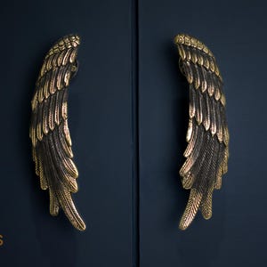 Unique Door Handle of Angel Wings, Halloween Gift, Vintage Door Decoration, Door Knob, Large Brass Door Handle, Balinese Art, Home Decor