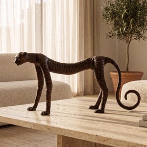 Stealth Leopard Sculpture 16.5", Brown Bronze Animal Statue, Console Decor, Summer Gift