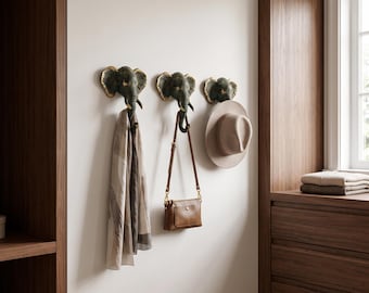 Elephant Trunk Wall Hook 7.1", Bronze Brass Hanger, Dark Gold Finish, Entryway Towel Holder