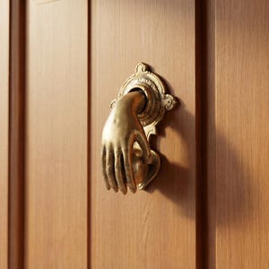 Bronze Hand Door Knocker, Solid Brass Decor, 6.2 Inch, Interior Design
