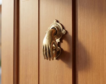 Gold Hand Door Knocker, Handcraft Boho Decor, 6.2 Inch, Gift For Holiday