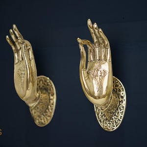 Pair Gold Hand, Halloween Gift, Vintage Hook, Wall Hook, Mudra Hand Pose hook, Unique Wall Hook, Home Decor, Holiday Gift, Coat Hook