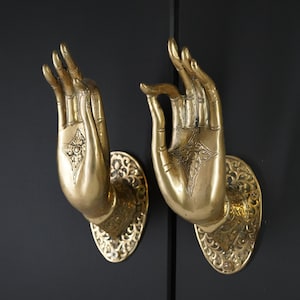 Unique Pair Door Handle, Halloween Gift, Buddha Hand Pose Pair Door Handle Solid Brass, Vintage Door Knob, Home Decor, Luxury Door Handle