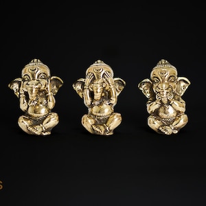 Ganesha Statue, Three Wise Little Ganesh Meditation, Desk Decor, God Ganesha Brass, Hindu God, Gifts Idea, Home Decor, Halloween Gift