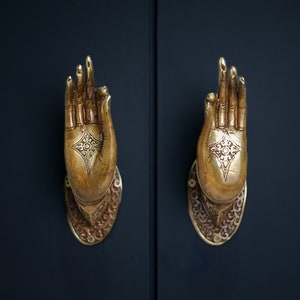 Unique Pair Door Handle, Buddha Hand Pose Pair Door Handle Solid Brass, Vintage Door Knob, Halloween Gift, Home Decor, Luxury Door Handle