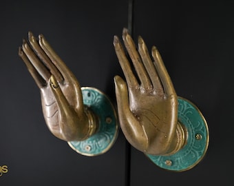 Pair Door Handle Mudra Pose, Buddha Hand Pose Pair Door Handle Solid Brass, Vintage Door Knob, Halloween Gift, Home Decor, Halloween Gift