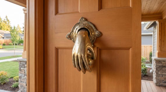 Hand-Shaped Brass Door Knocker, Balinese Home Decor (6.2 Inch)