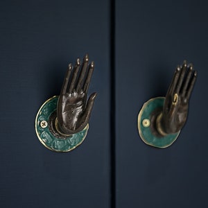 Unique Pair Hand Door Handle, Summer Gift, Mudra Hand Pose Hook, engagement presents, Home Decor, Wall Bronze Hook, Wall Decor, Hand Hook