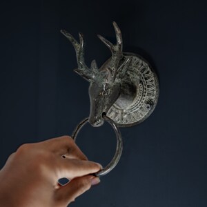 Antique Deer Door Knocker, Unique Golden Solid Brass Door Decor, Halloween Gift, Home Decor, Holiday Gift, Door Ornaments, Interior Idea