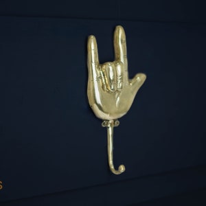Luxury I love you Hand Sign Brass Hook, Holiday Gift, Home Decor, Gift Idea, Summer gifts, Metal Hand Gold Hook, Wall Hook