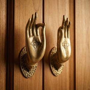 Set di maniglie di lusso per porte doppie, in ottone, design artistico e unico per l'ingresso.