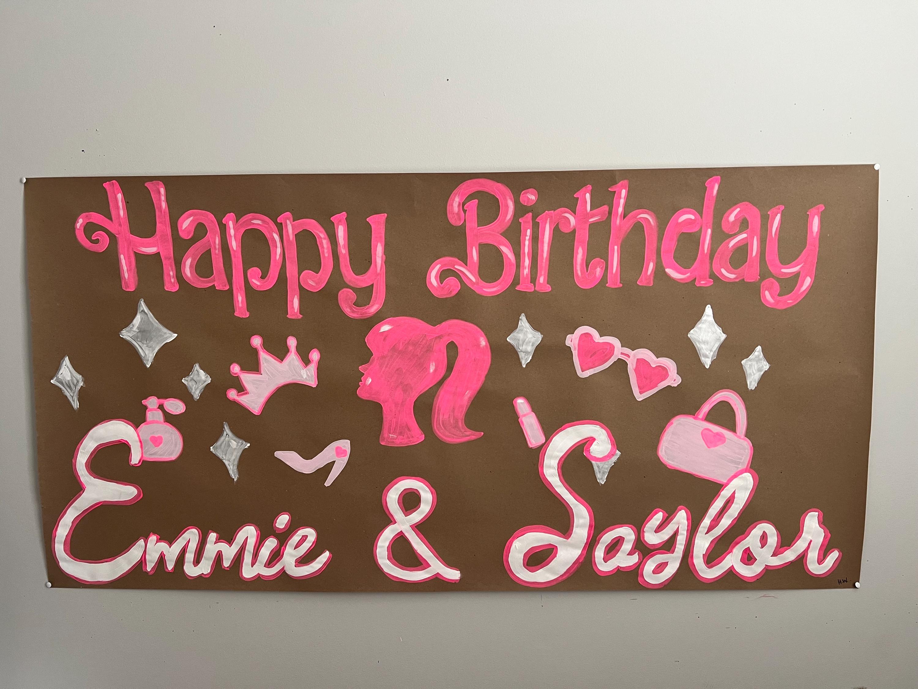 Barbie Happy Birthday Hand Painted Banner