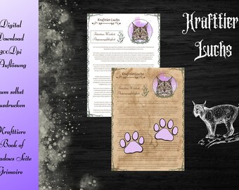 Lynx Power Animal / BoS Pages / Magic / Book of Shadows / Digital Download / Spirit Animal / Totem Animal / Pagan