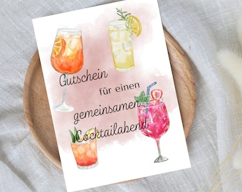 Digital voucher for a cocktail evening - Last-minute gift for instant download - Voucher template