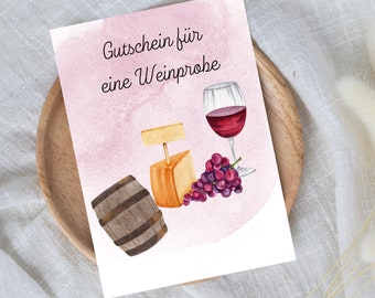 Digital voucher for a wine tasting - Last minute gift for instant download - Voucher template
