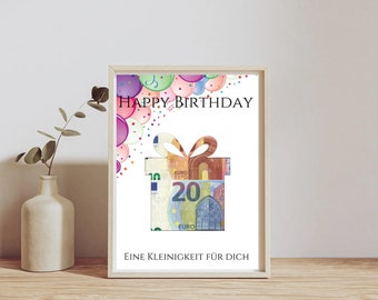 digital money gift for birthday | Last minute gift for immediate download | Birthday gift for money or vouchers | Gift