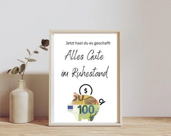 digital money gift for retirement or pension | last minute gift for immediate download | ideal for money or vouchers | piggy bank
