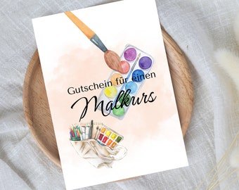 Digital voucher for a painting course - Last minute gift for instant download - Voucher template