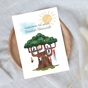 digitale voucher voor een bezoek aan het klimbos | Last-minute cadeau voor onmiddellijke download | Voucher sjabloon