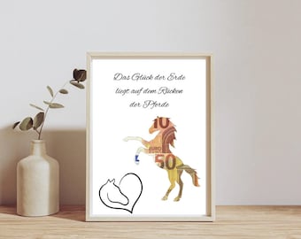 digital money gift for birthday | Last minute gift for immediate download | Ideal for money or vouchers | Horse