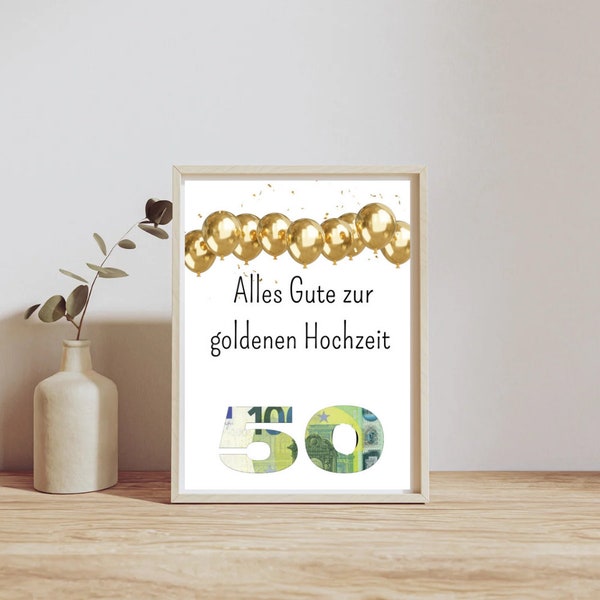 digital money gift for a golden wedding anniversary | Last minute gift for immediate download | ideal for money or vouchers | 50 years