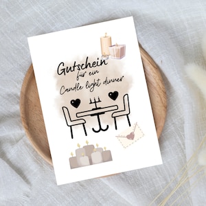 digitaler Gutschein für ein Candle light Dinner | Last Minute Geschenk zum Sofort Download | Gutscheinvorlage