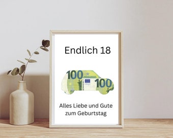 Regalo di denaro digitale per il compleanno - Regalo dell'ultimo minuto per download immediato - Regalo di compleanno in denaro o buoni - Auto