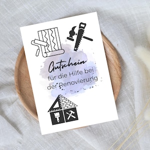 digitale voucher voor hulp bij renovatie | Last-minute cadeau voor onmiddellijke download | Voucher sjabloon