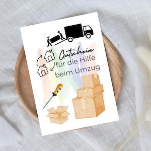 digitale voucher voor hulp bij verhuizen | Last-minute cadeau voor onmiddellijke download | Voucher sjabloon