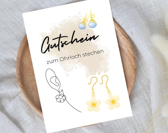 digital voucher for ear piercing | Last minute gift for immediate download | Voucher template