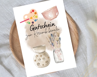 digitaler Gutschein zum Keramik bemalen | Last Minute Geschenk zum Sofort Download | Gutscheinvorlage