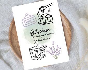 digital voucher for a joint sauna visit | Last minute gift for immediate download | Voucher template