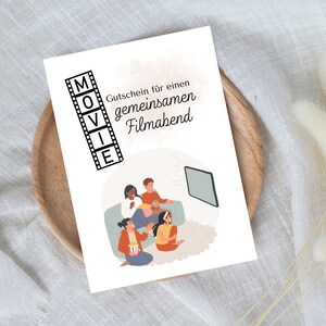 digitale voucher voor een filmavond samen | Last-minute cadeau voor onmiddellijke download | Voucher sjabloon