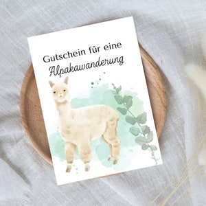 digital voucher for an alpaca hike | Last minute gift for immediate download | Voucher template